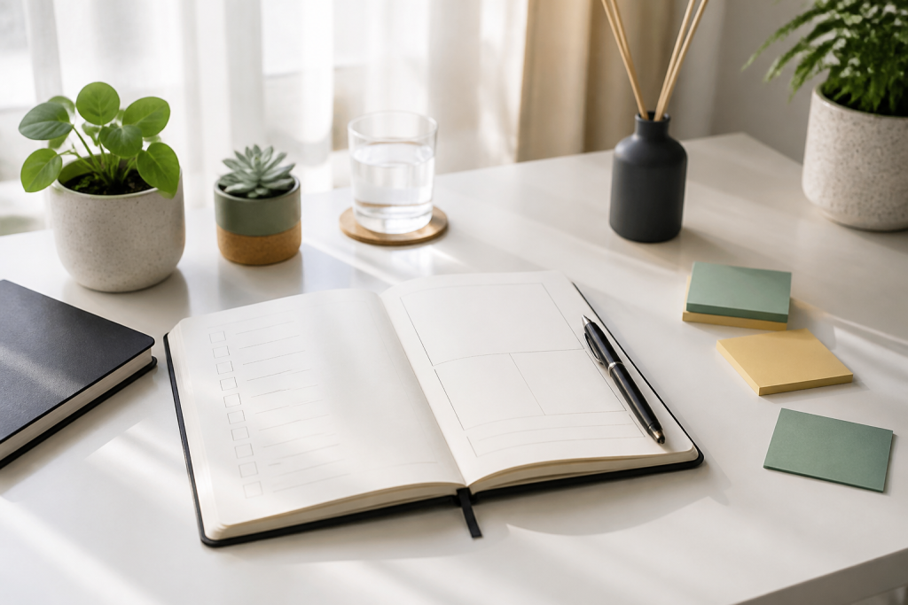 A calm notebook and planning desk for making clearer decisions