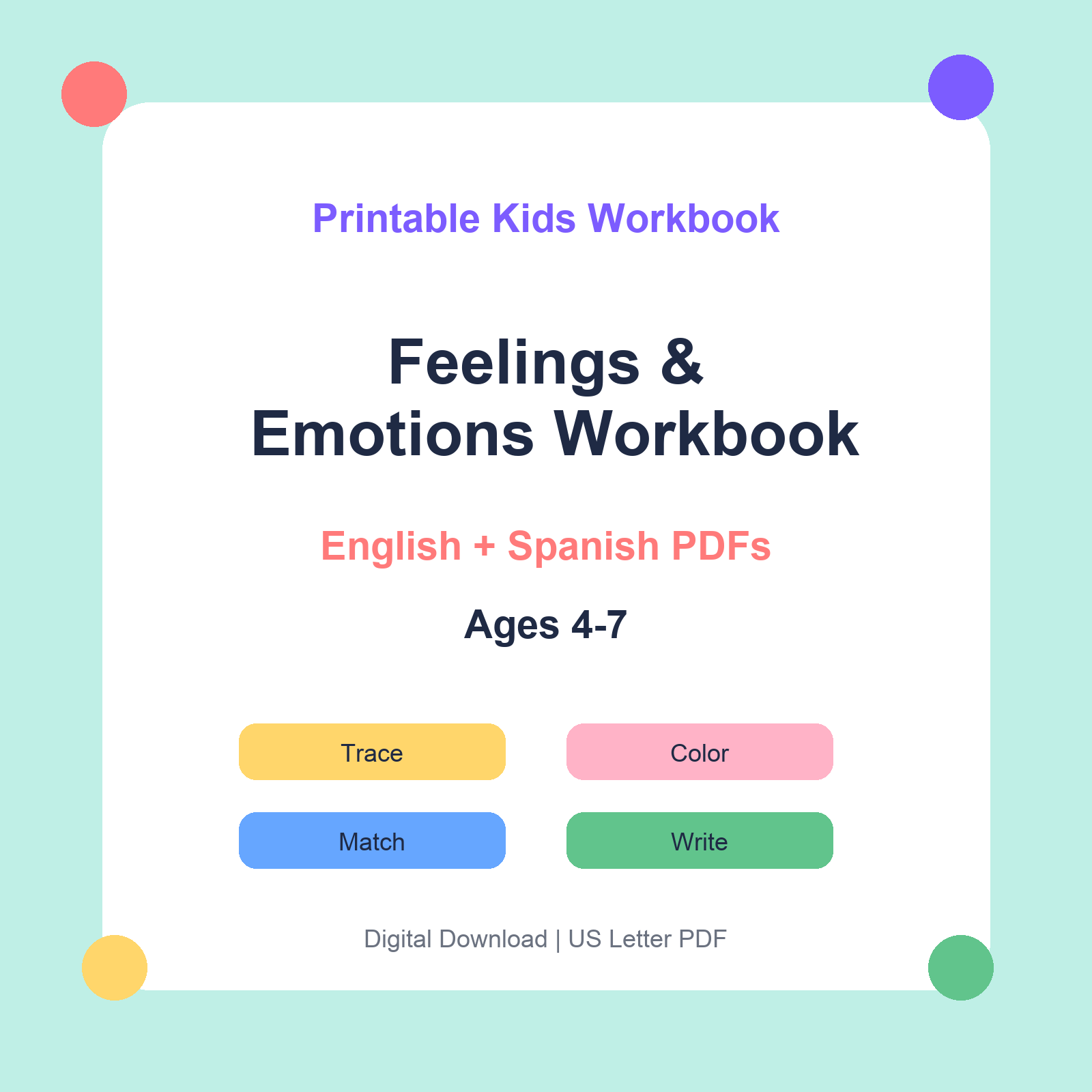 Feelings & Emotions Workbook bilingual printable workbook thumbnail