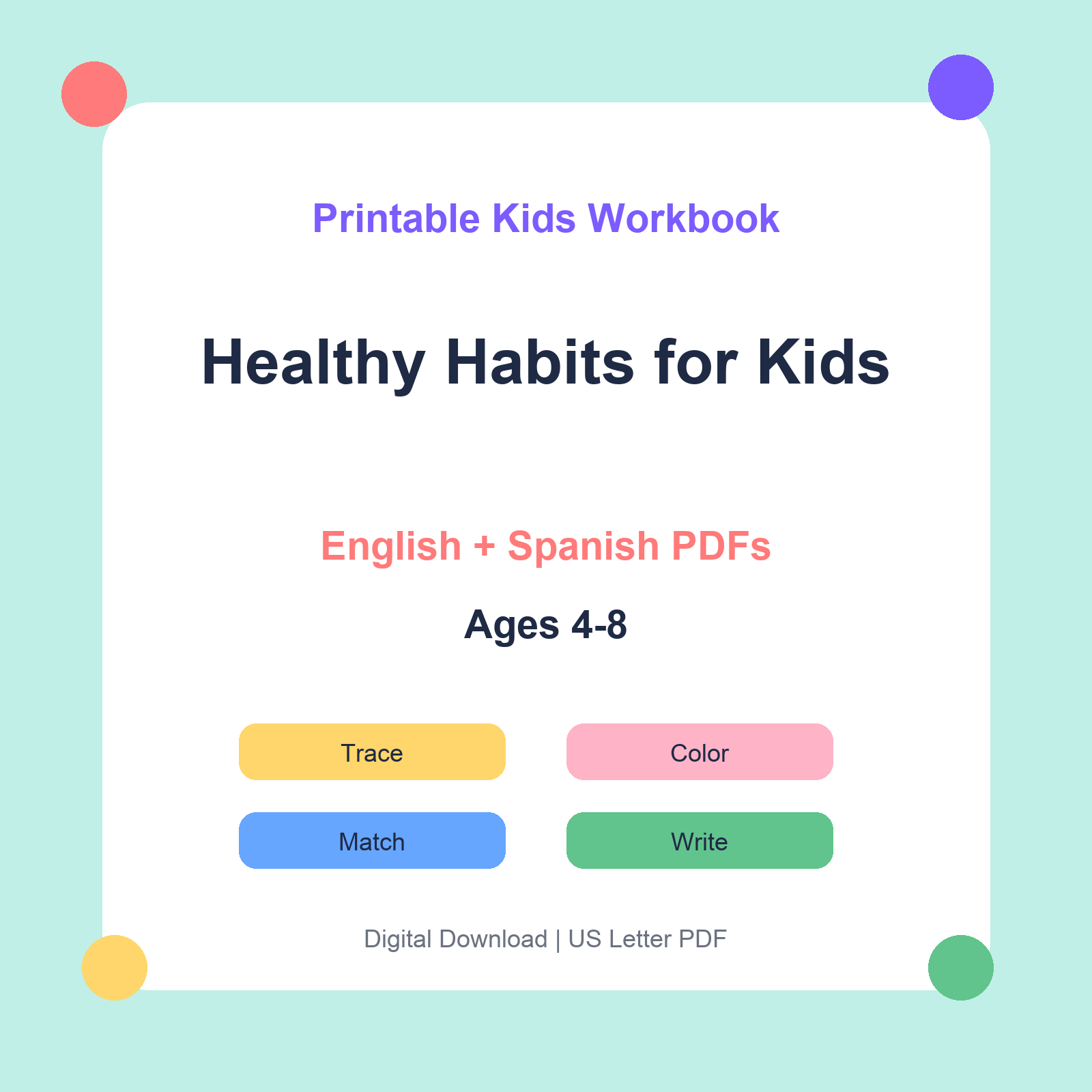 Healthy Habits for Kids bilingual printable workbook thumbnail