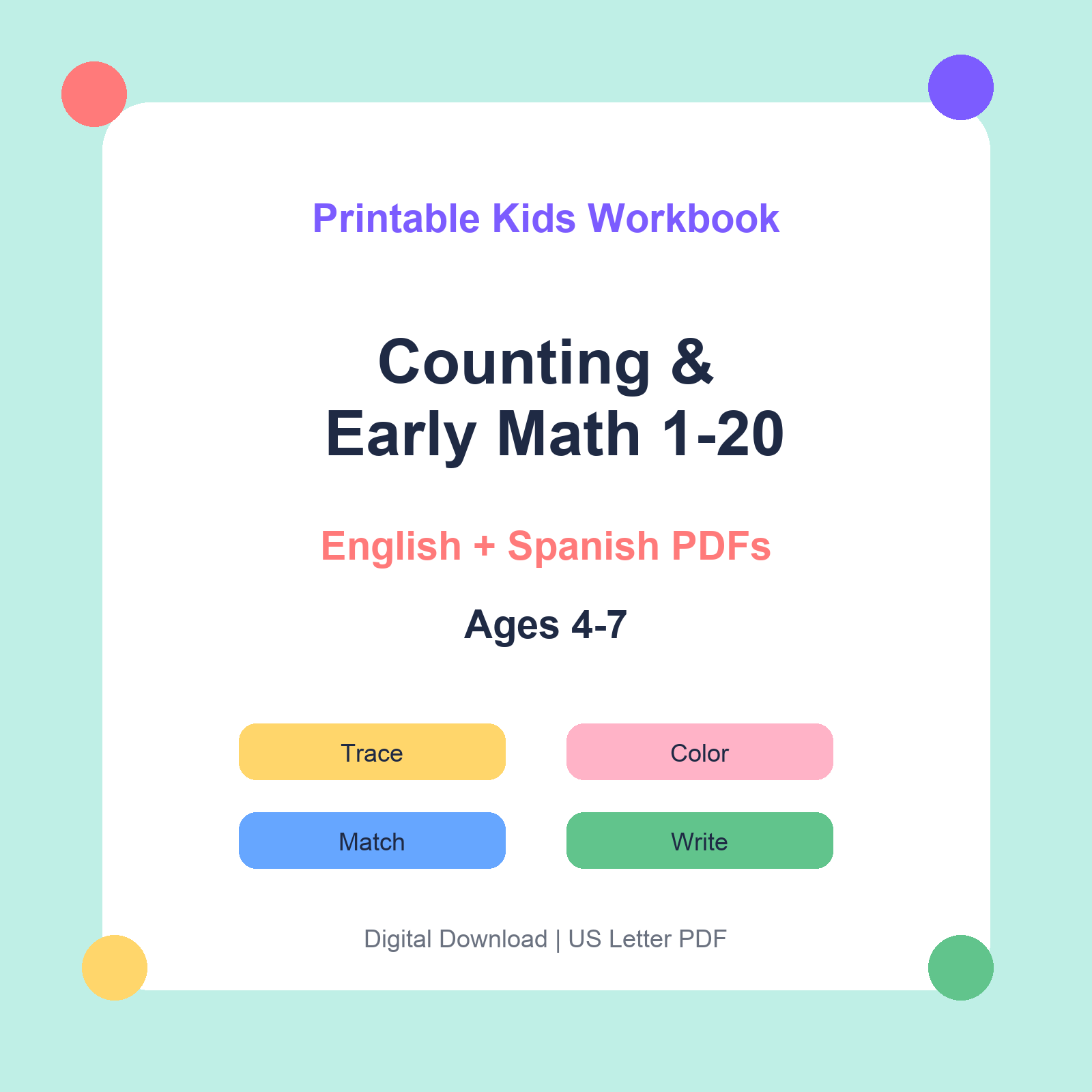 Counting & Early Math 1-20 bilingual printable workbook thumbnail